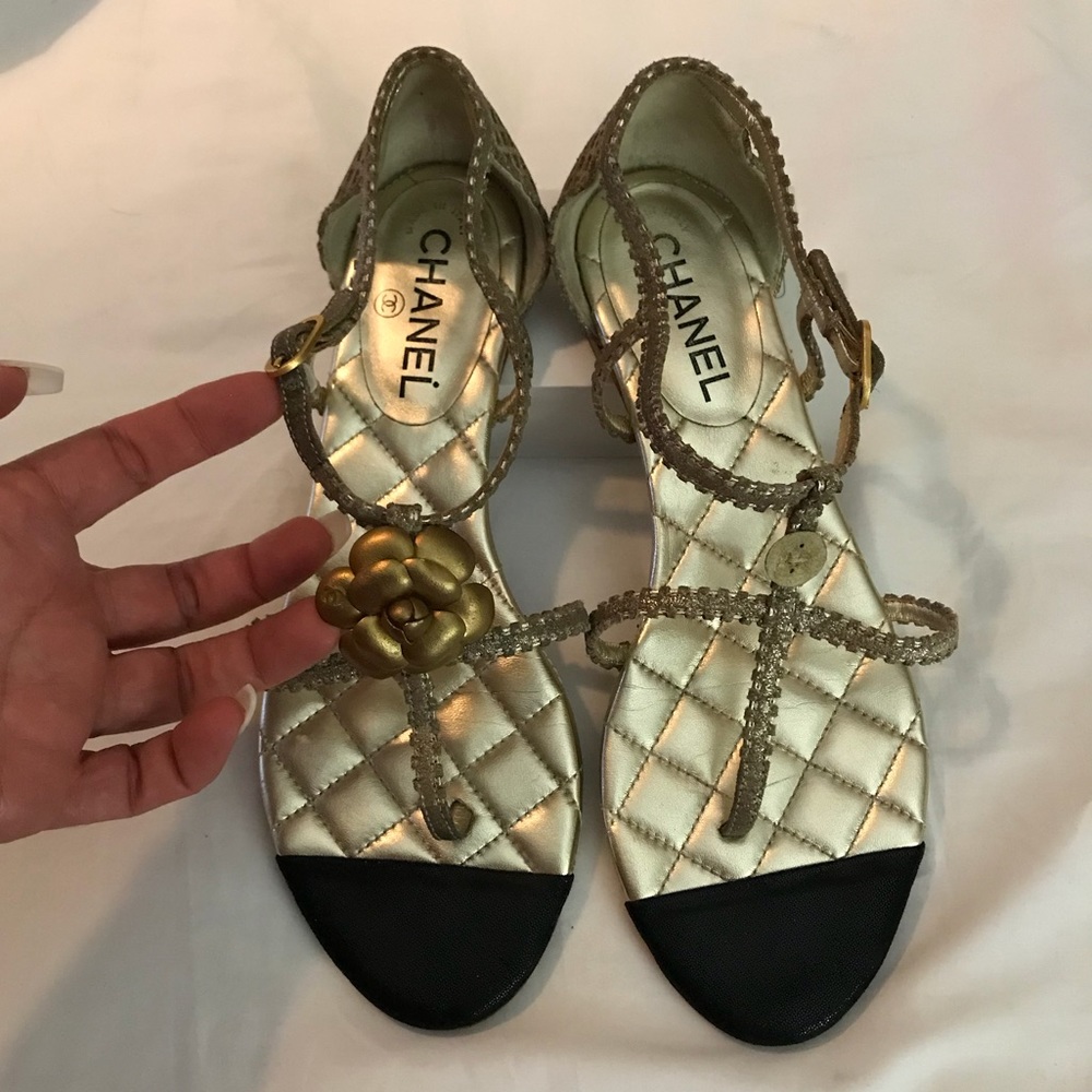 CHANEL Camellia double strap sandal 39.5